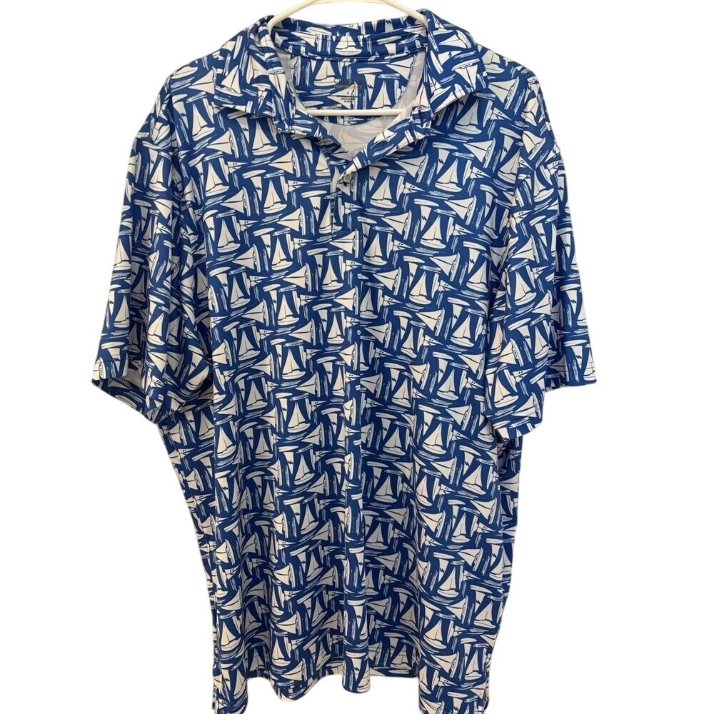 Daniel Cremieux Performance L Blue Sail Boat Short‎ Sleeve Polo Mens